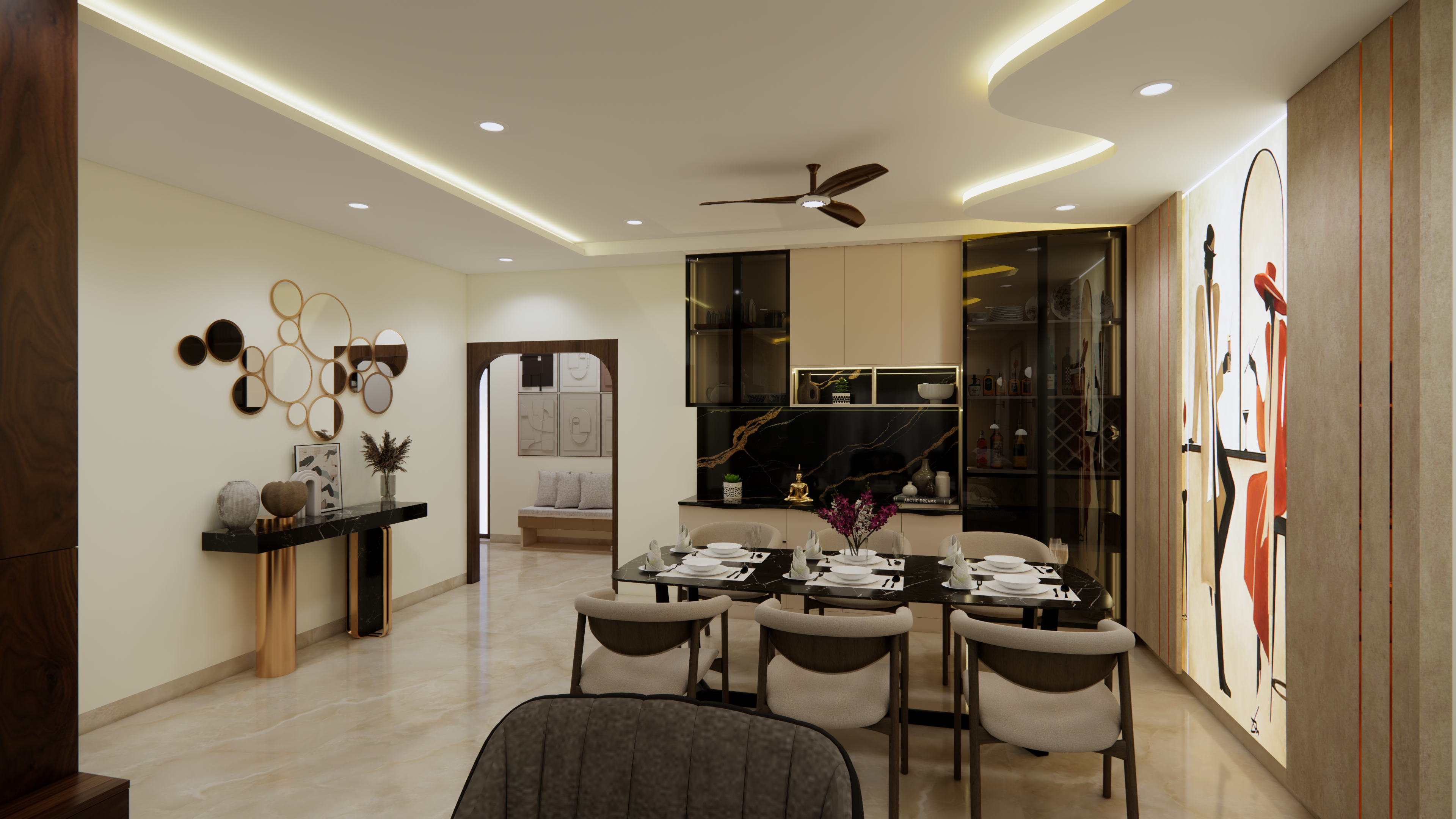 Luxury bar and crockery unit interior design in Chennai by Interiors360