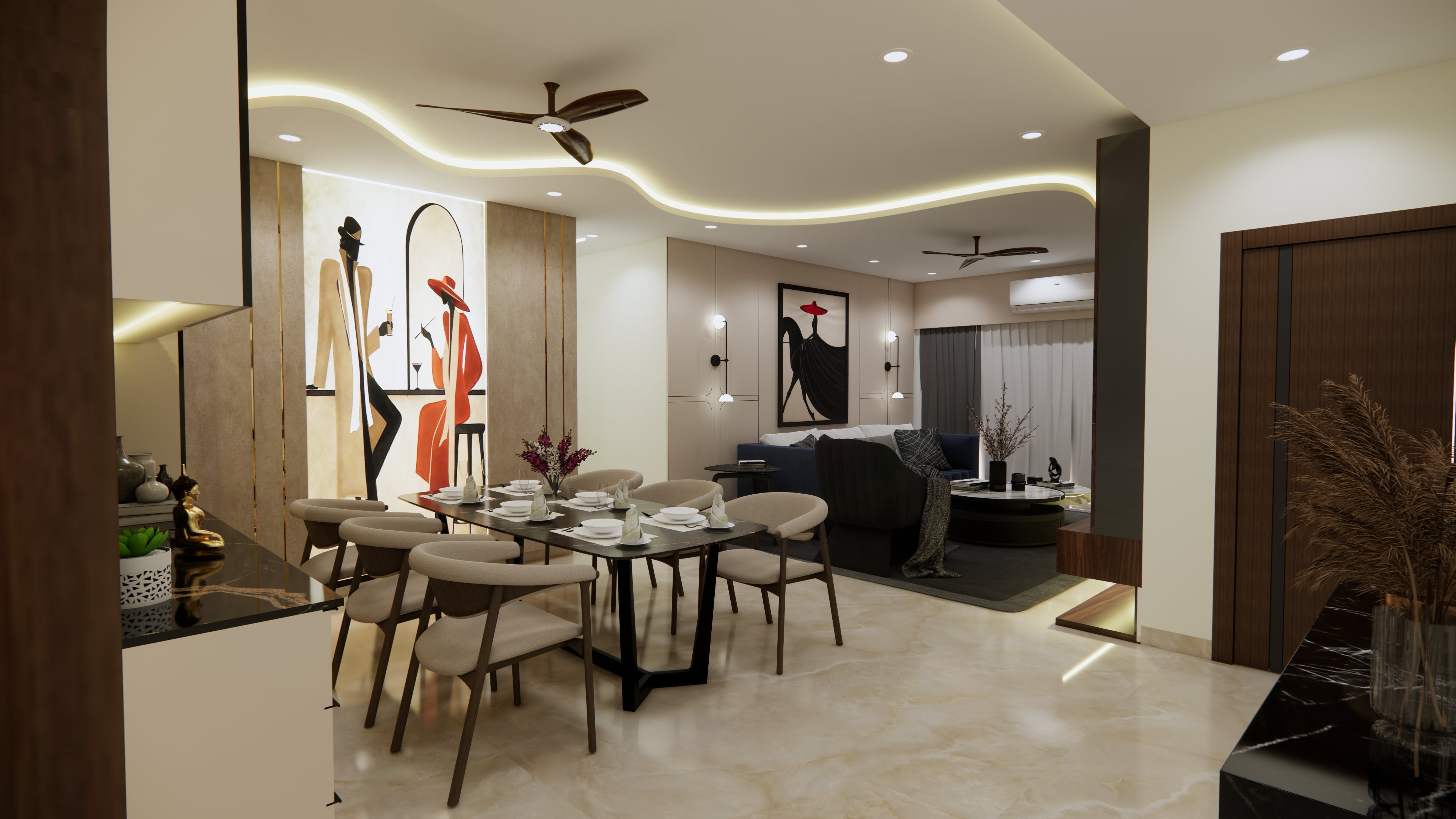 Contemporary luxury apartment interior design in Chennai by Interiors360