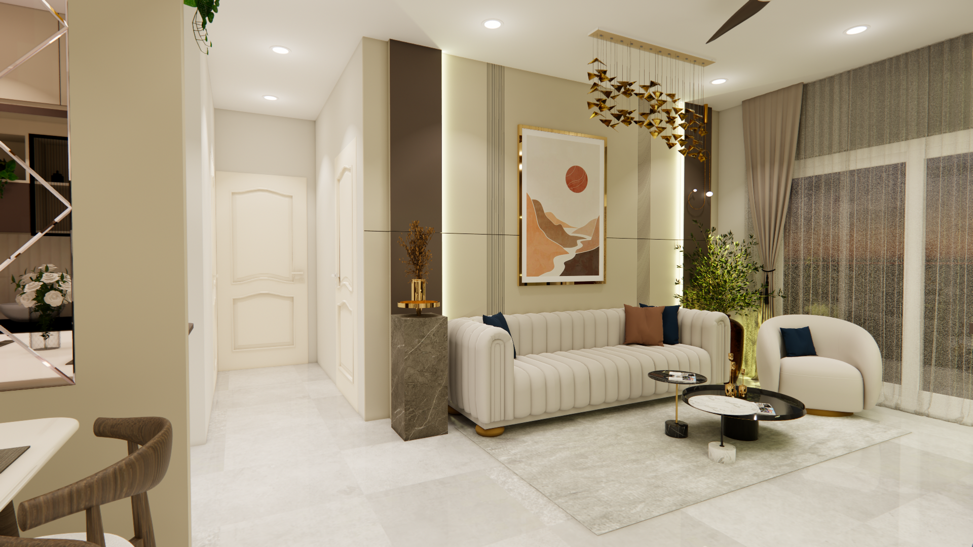 Modern TV unit and feature wall design in Chennai by Interiors360