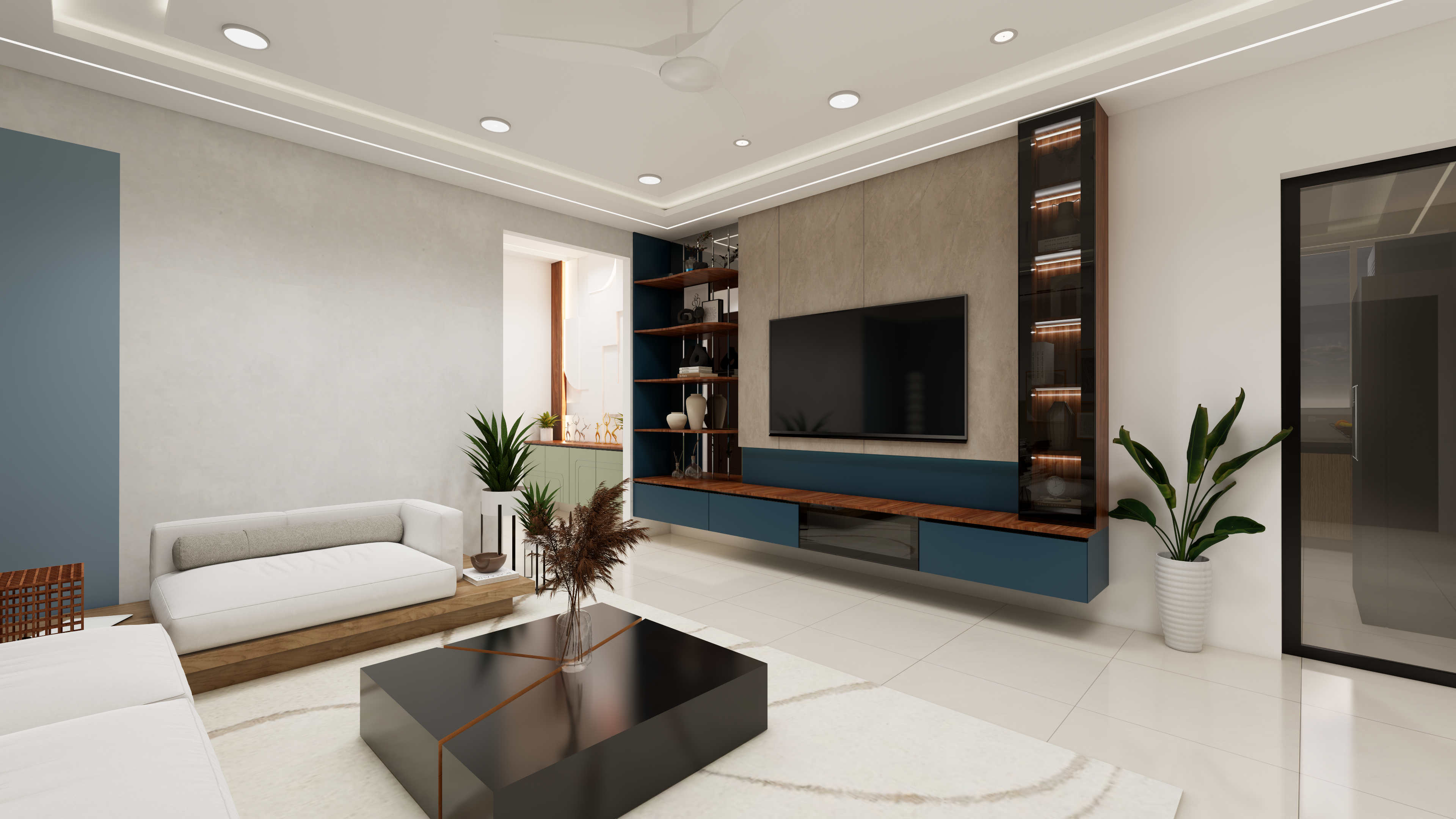 Designer TV unit and feature wall interiors in Chennai